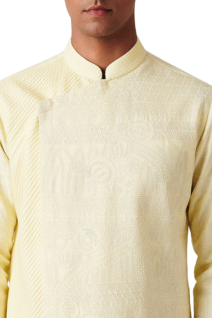 Lime Wool Blend Embroidered Kurta Set by Amaare at Pernia's Pop Up Shop