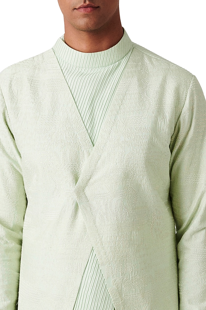 Pistachio Green Wool Blend Kurta Set by Amaare at Pernia's Pop Up Shop