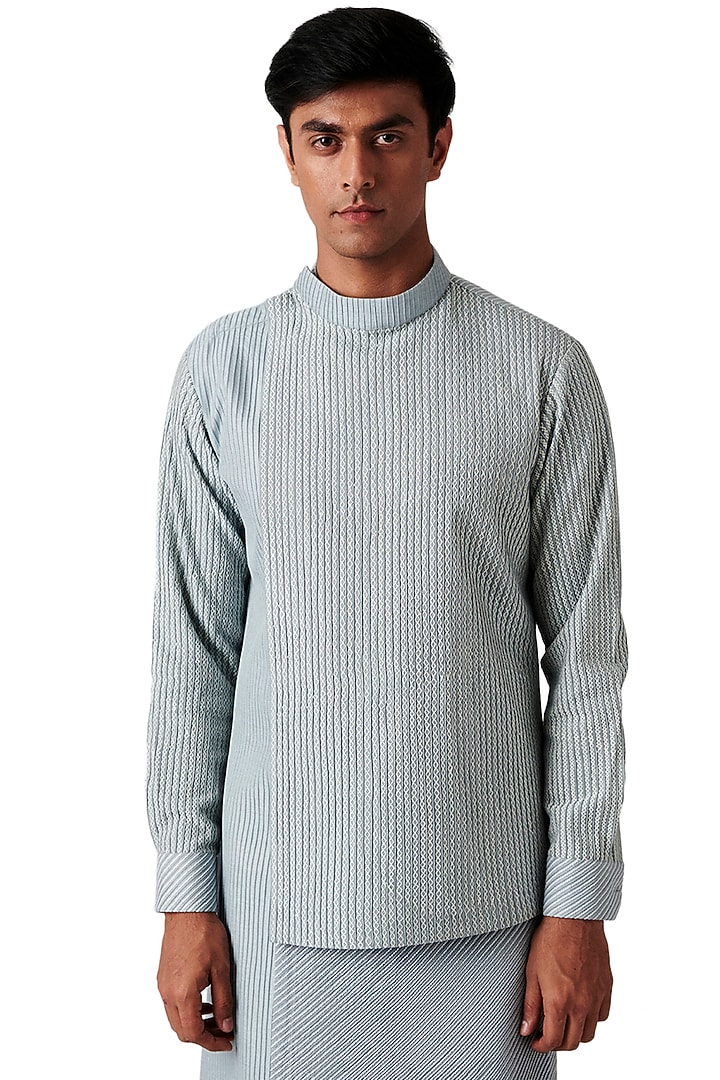 Periwinkle Wool Kurta Set by Amaare at Pernia's Pop Up Shop
