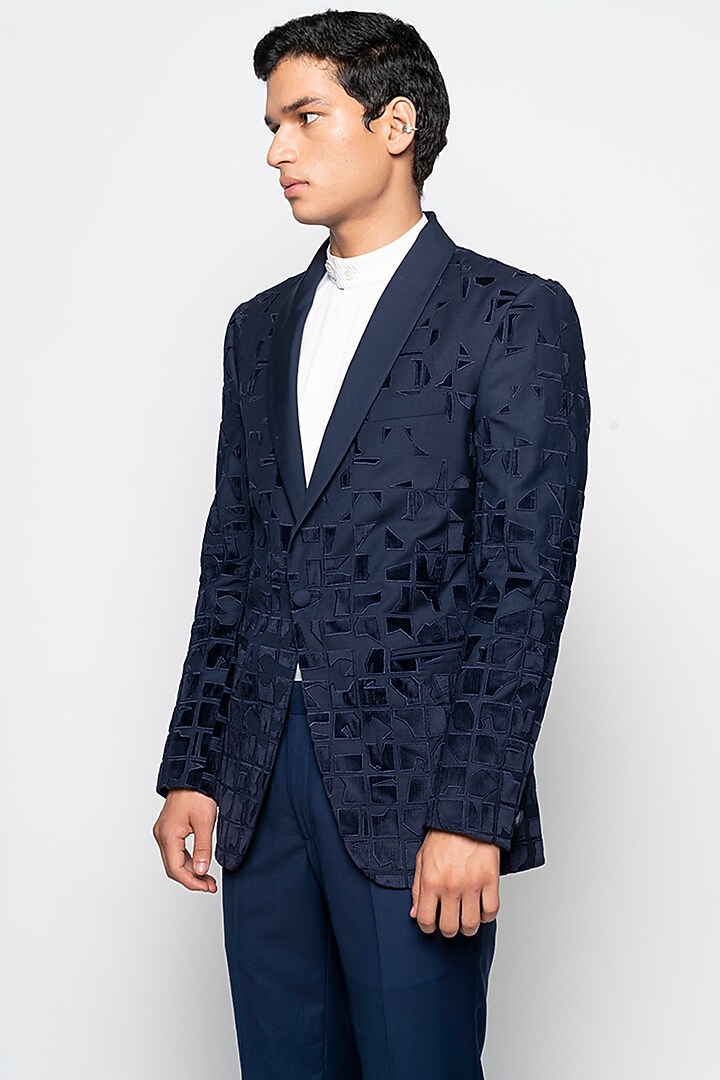 Navy Blue Alpha Tuxedo Set by Amaare at Pernia's Pop Up Shop