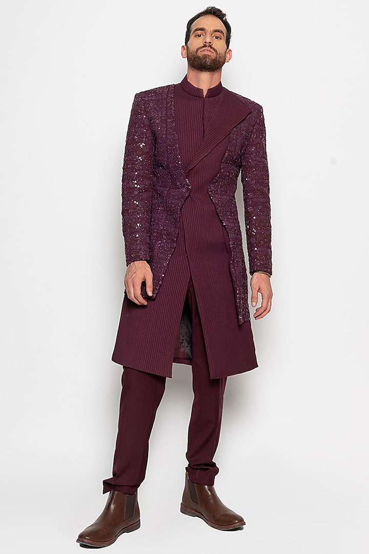 Wine Antares Long Jacket With Pants by Amaare