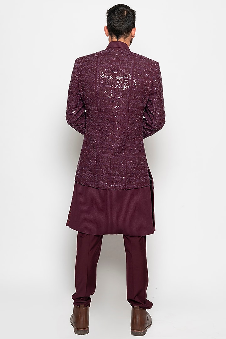 Wine Wool Blend Apollo Antares Indo-Western Set by Amaare at Pernia's Pop Up Shop