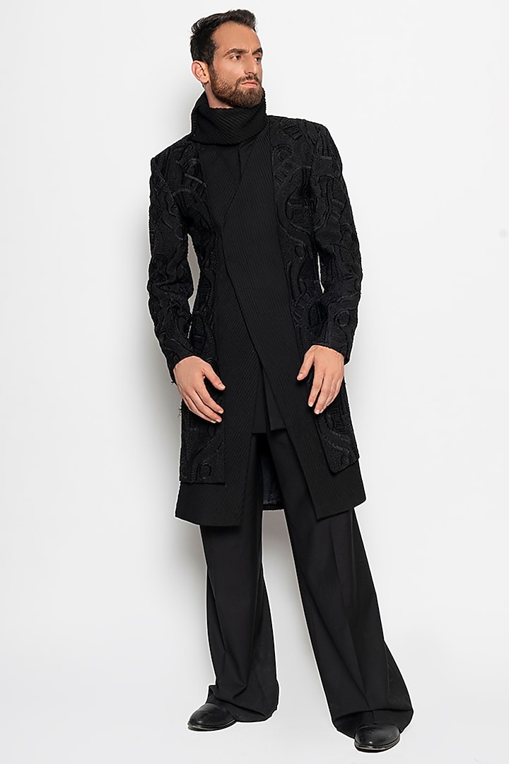 Black Wool Blend Nebula Long Jacket by Amaare at Pernia's Pop Up Shop