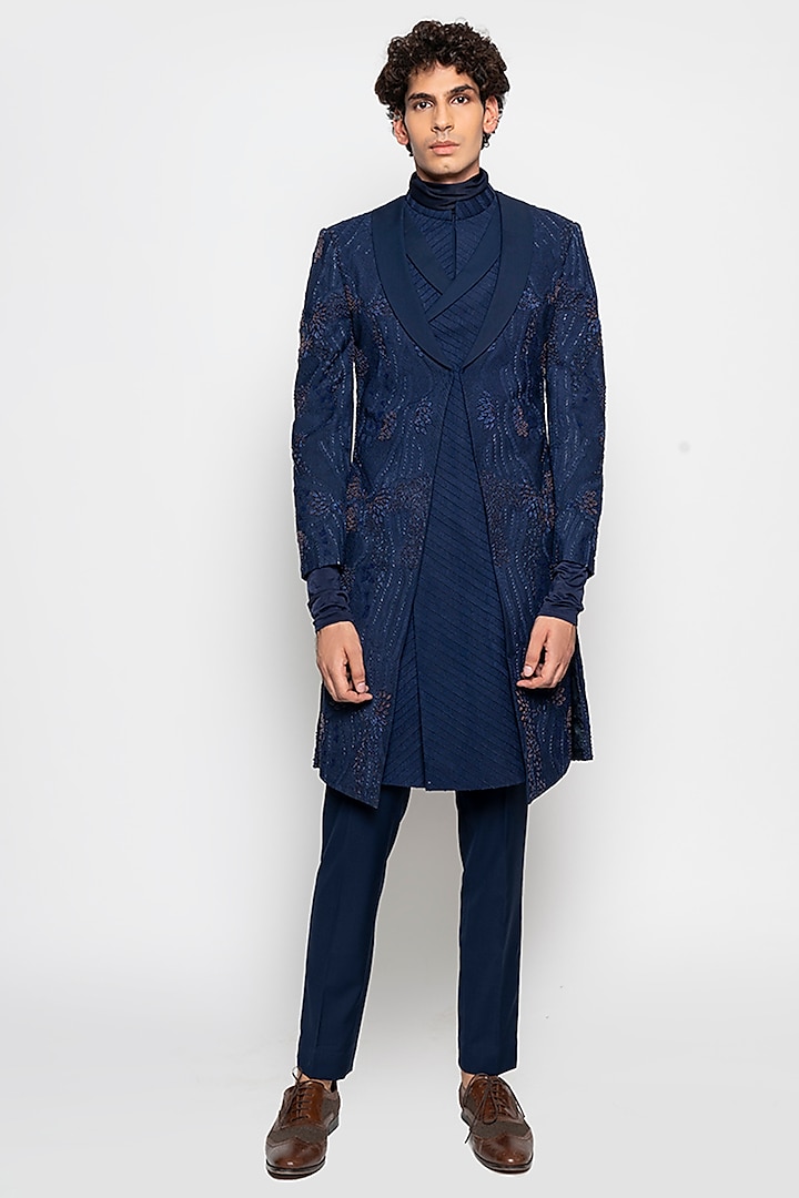 Navy Apollo Long Jacket With Pants by Amaare