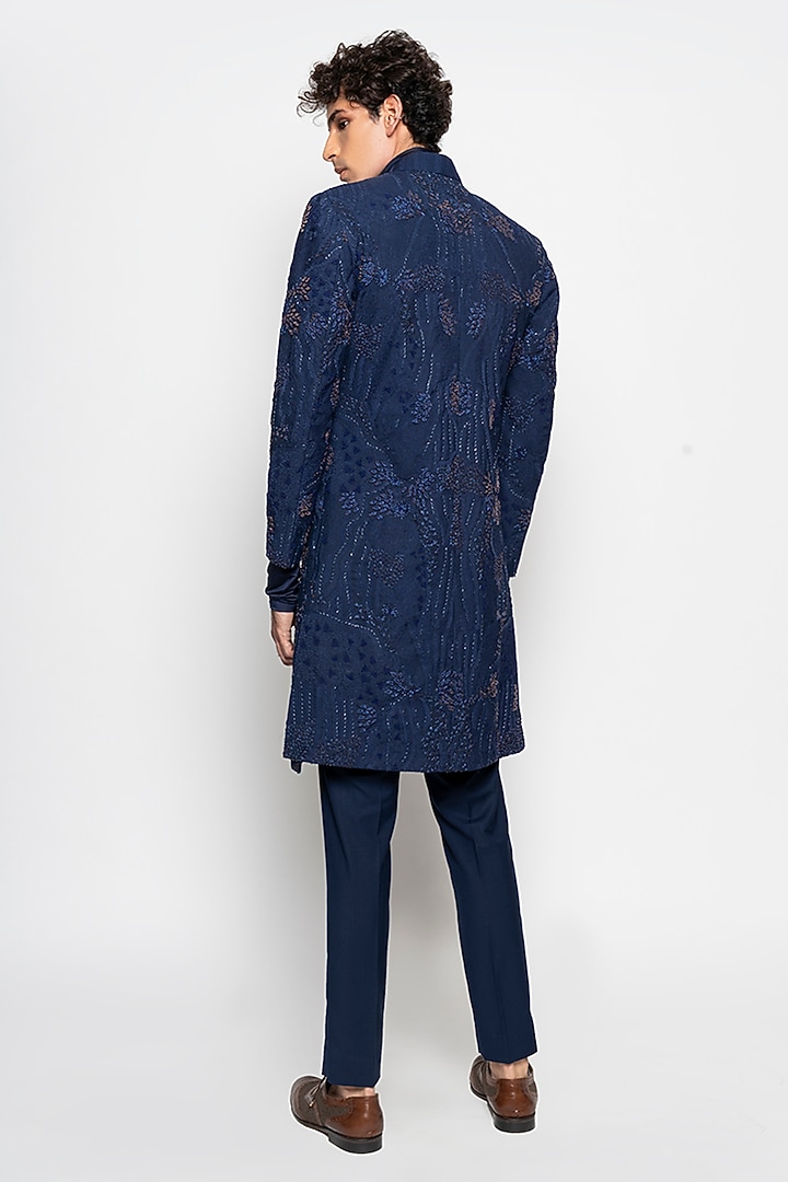 Navy Wool Blend Apollo Indo-Western Set by Amaare at Pernia's Pop Up Shop
