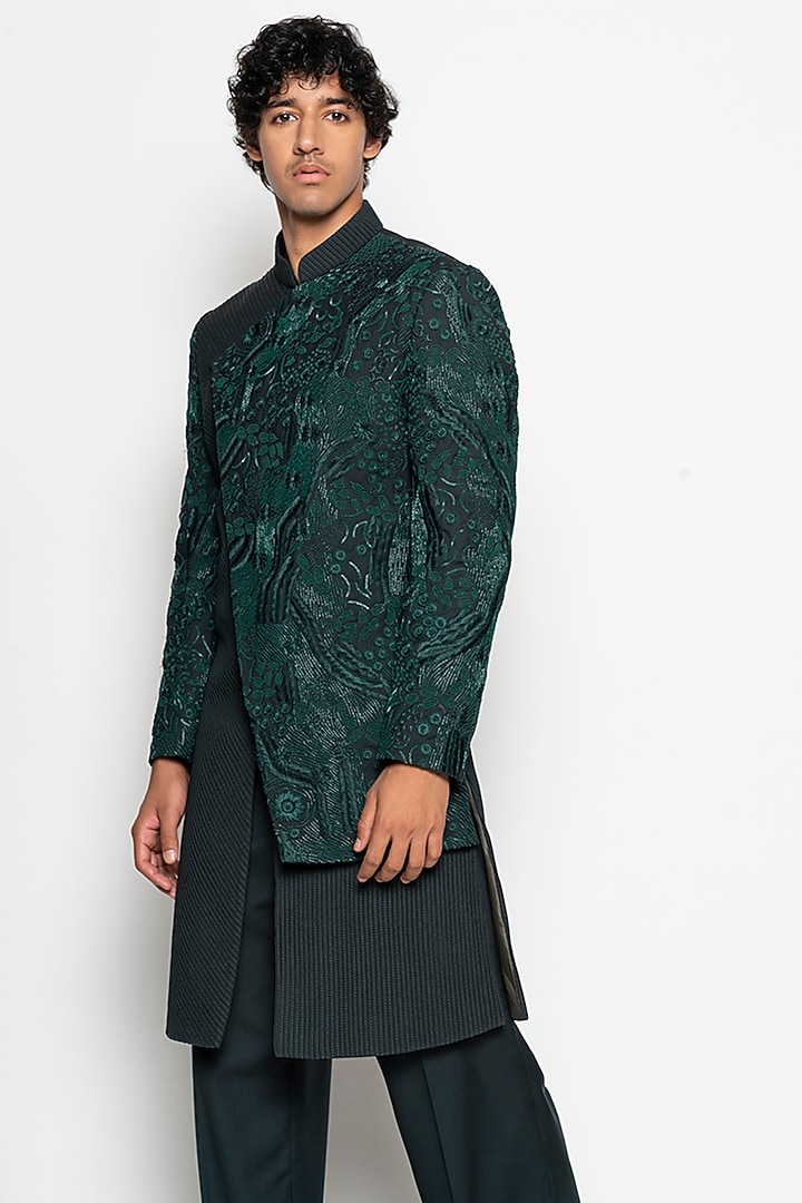 Forest Green Wool Blend Andromeda Indo-Western Set by Amaare at Pernia's Pop Up Shop