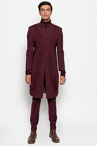 Wine Sirius Long Jacket With Pants by Amaare