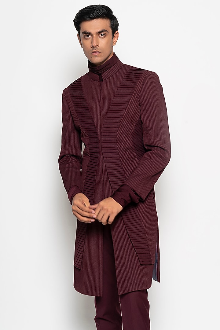 Wine Sirius Long Jacket With Pants by Amaare at Pernia's Pop Up Shop