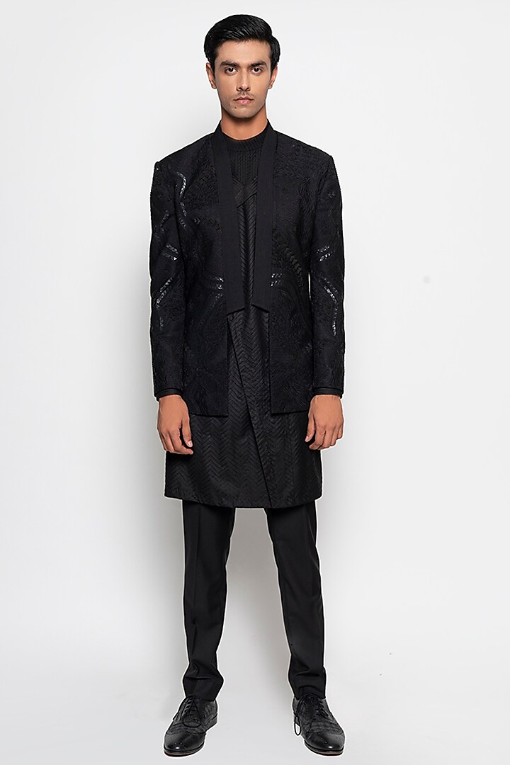 Black Wool Blend Polaris Jacket Set by Amaare