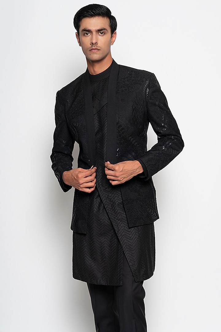 Black Wool Blend Polaris Jacket Set by Amaare at Pernia's Pop Up Shop