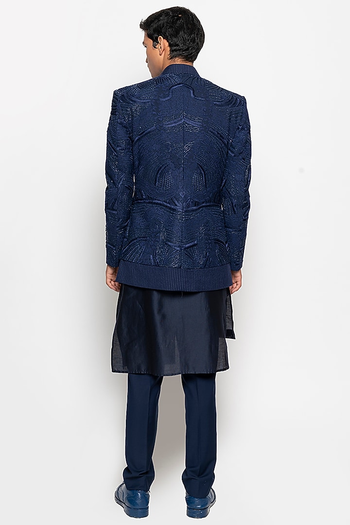 Navy Wool Blend Crescent Jacket Set by Amaare at Pernia's Pop Up Shop