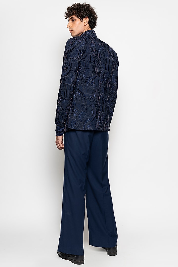 Navy Nebula Groom Bandhgala Jacket With Pants by Amaare at Pernia's Pop Up Shop