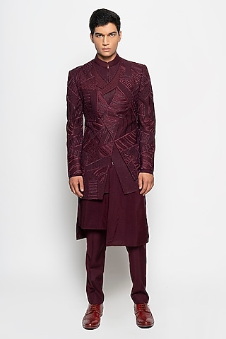 Wine Wool Blend Rigel Jacket Set by Amaare