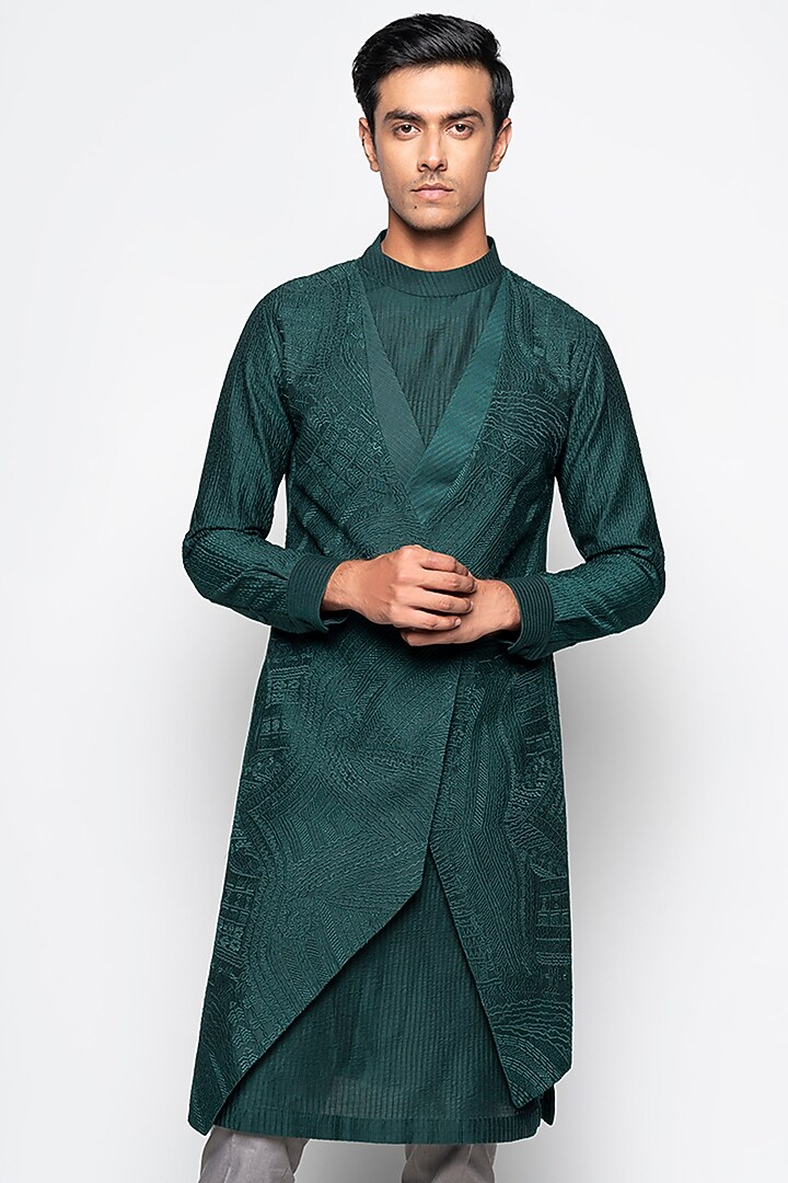 Forest Green Wool Blend Hydra Kurta Set by Amaare at Pernia's Pop Up Shop