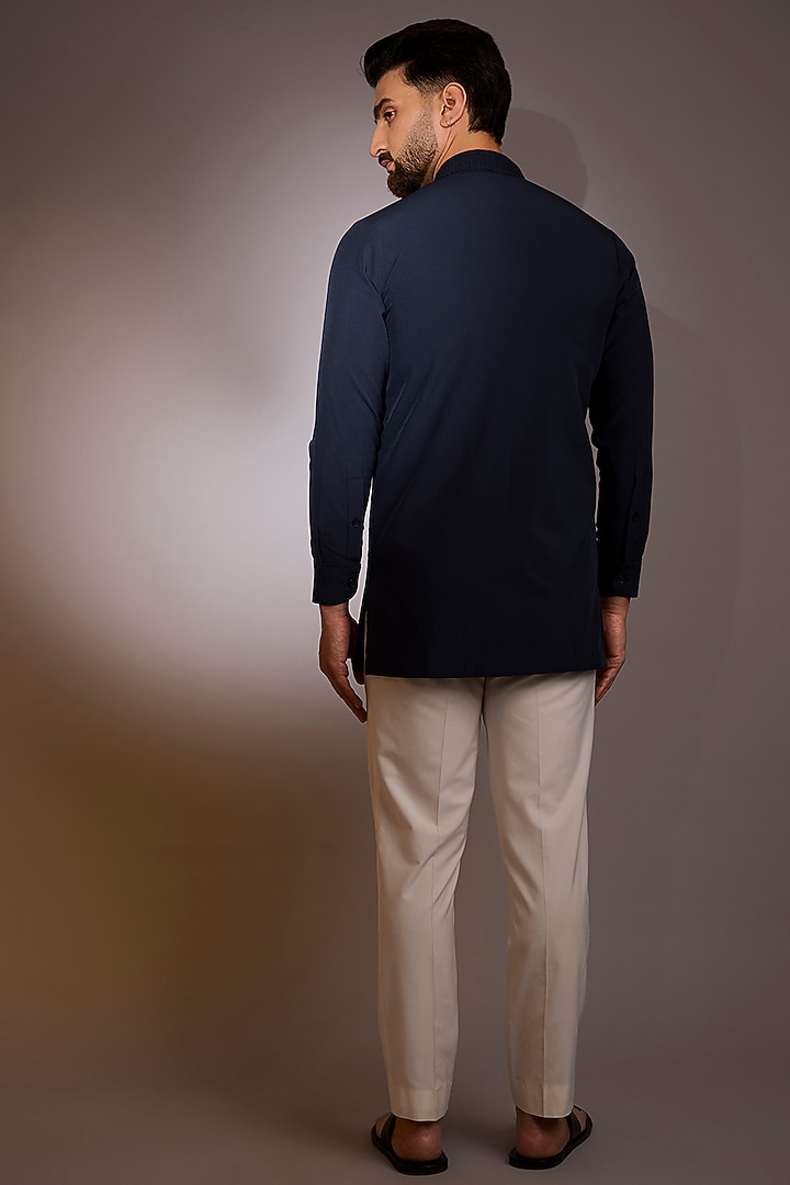 Navy Blue Silk Bead Hand Embroidered Short Kurta by Amaare at Pernia's Pop Up Shop