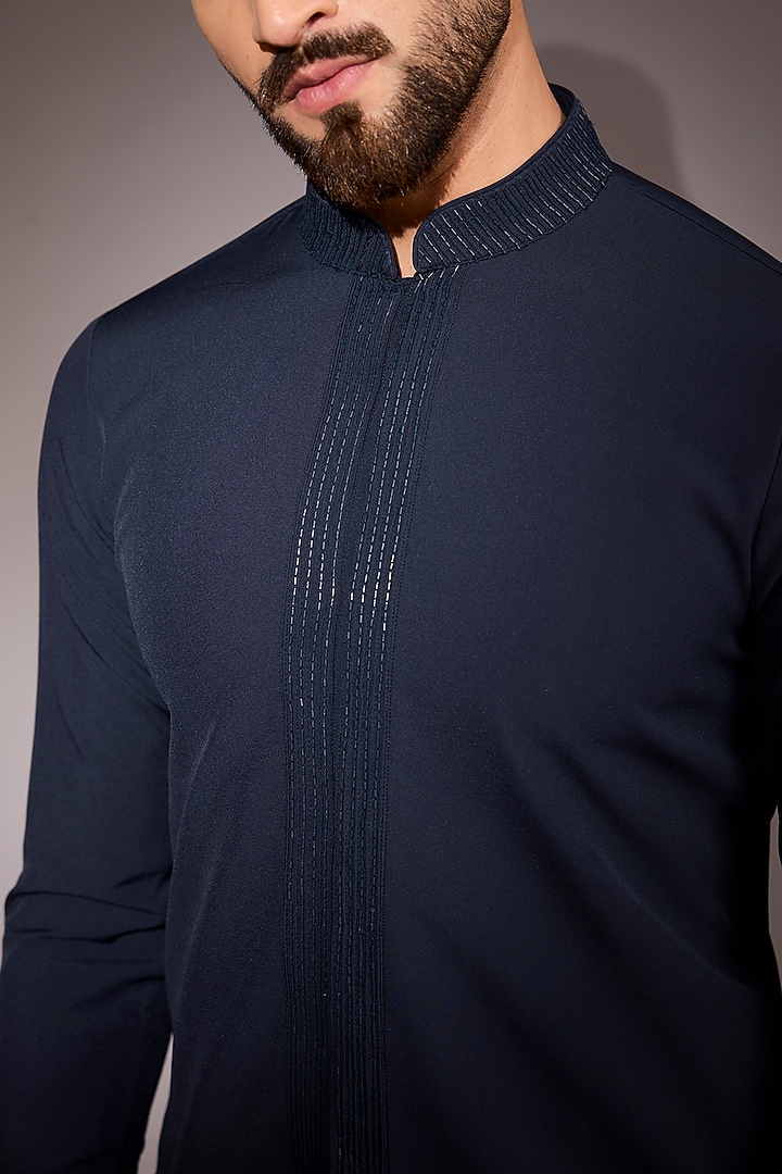Navy Blue Silk Bead Hand Embroidered Short Kurta by Amaare at Pernia's Pop Up Shop