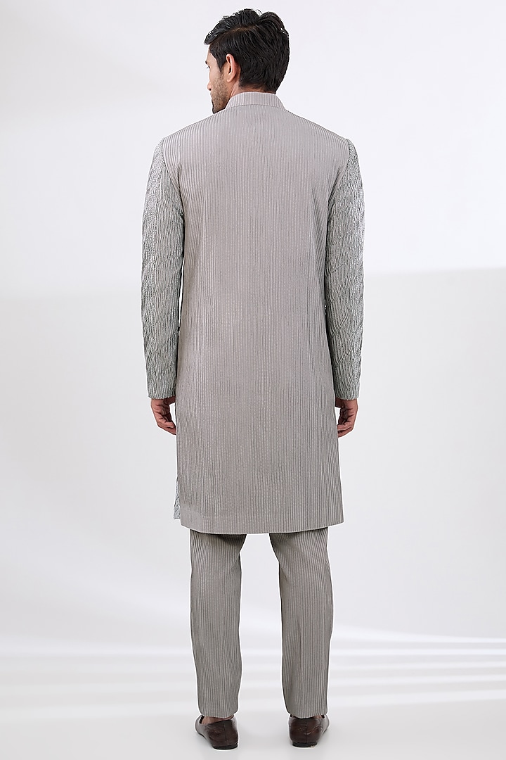 Grey Cotton Silk Embroidered Groom Sherwani Set by Amaare at Pernia's Pop Up Shop