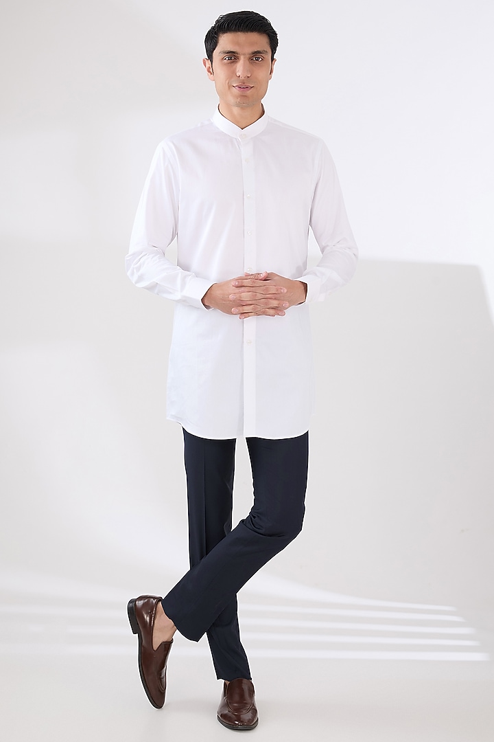 Navy Blue Wool Blend Layered Nehru Jacket Set by Amaare at Pernia's Pop Up Shop