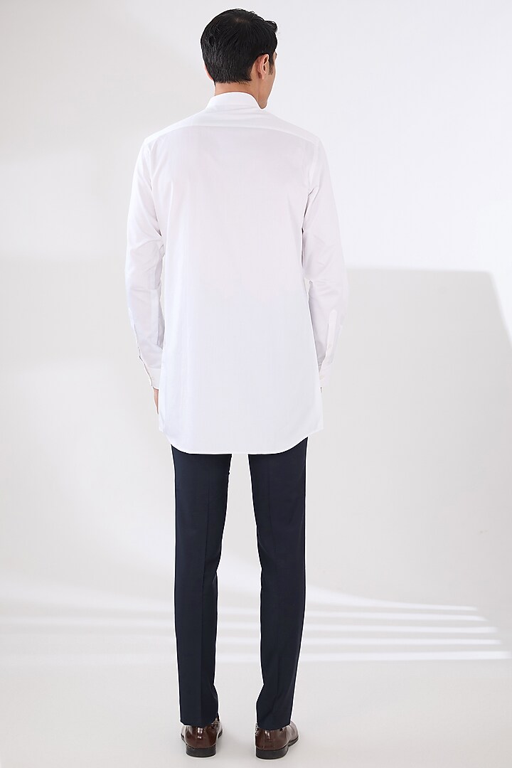 Navy Blue Wool Blend Layered Nehru Jacket Set by Amaare at Pernia's Pop Up Shop