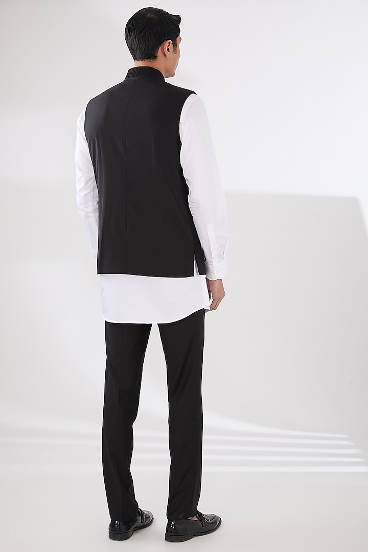 Black Wool Blend Layered Nehru Jacket Set by Amaare at Pernia's Pop Up Shop