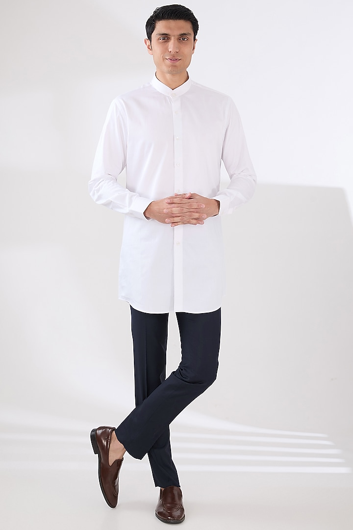 Navy Blue Wool Blend Asymmetric Nehru Jacket Set by Amaare at Pernia's Pop Up Shop