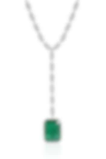 14kt White Gold Finish Diamond & Green Stone Necklace by Amaris Jewels at Pernia's Pop Up Shop