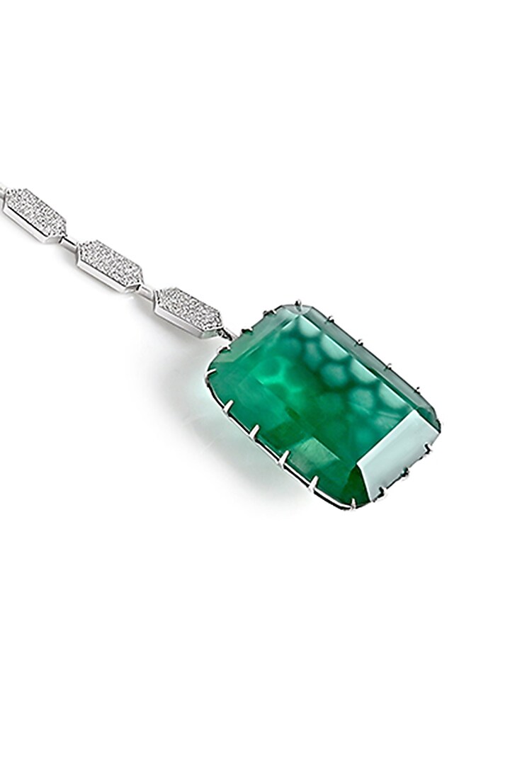 14kt White Gold Finish Diamond & Green Stone Necklace by Amaris Jewels at Pernia's Pop Up Shop