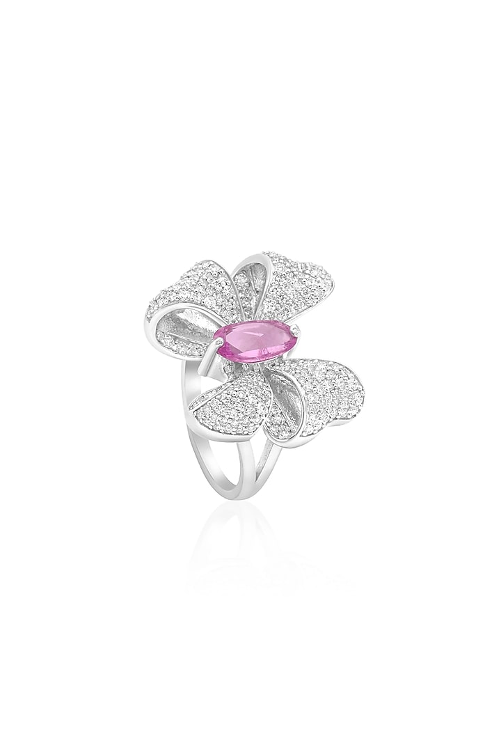 14kt White Gold Finish Diamond & Ruby Bow Ring by Amaris Jewels at Pernia's Pop Up Shop