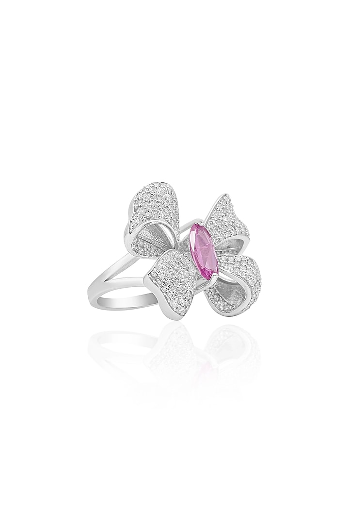 14kt White Gold Finish Diamond & Ruby Bow Ring by Amaris Jewels at Pernia's Pop Up Shop