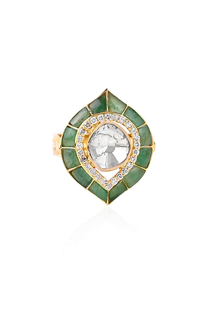 14kt Yellow Gold Finish Diamond & Emerald Ring by Amaris Jewels at Pernia's Pop Up Shop