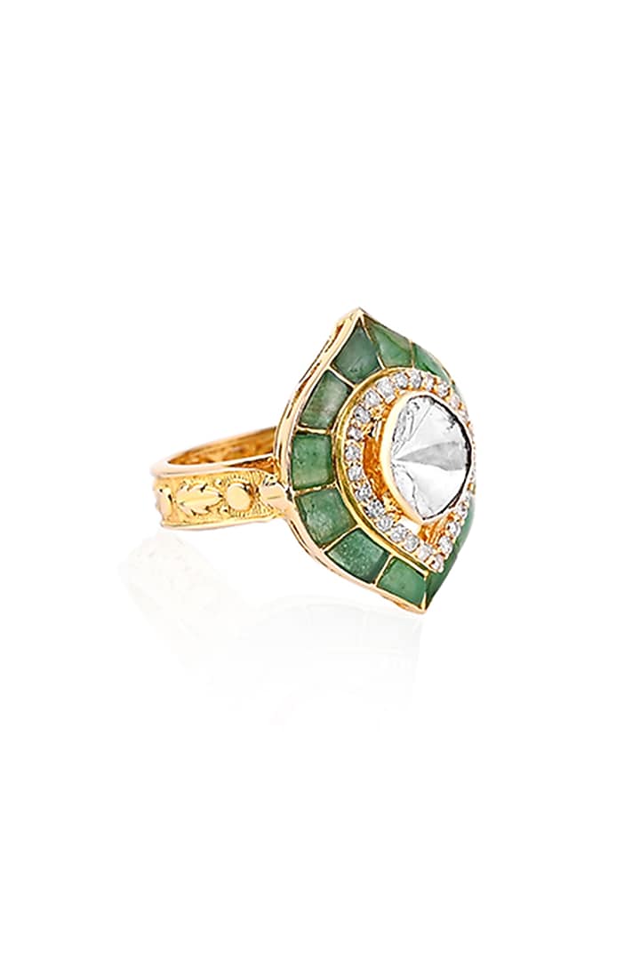 14kt Yellow Gold Finish Diamond & Emerald Ring by Amaris Jewels at Pernia's Pop Up Shop