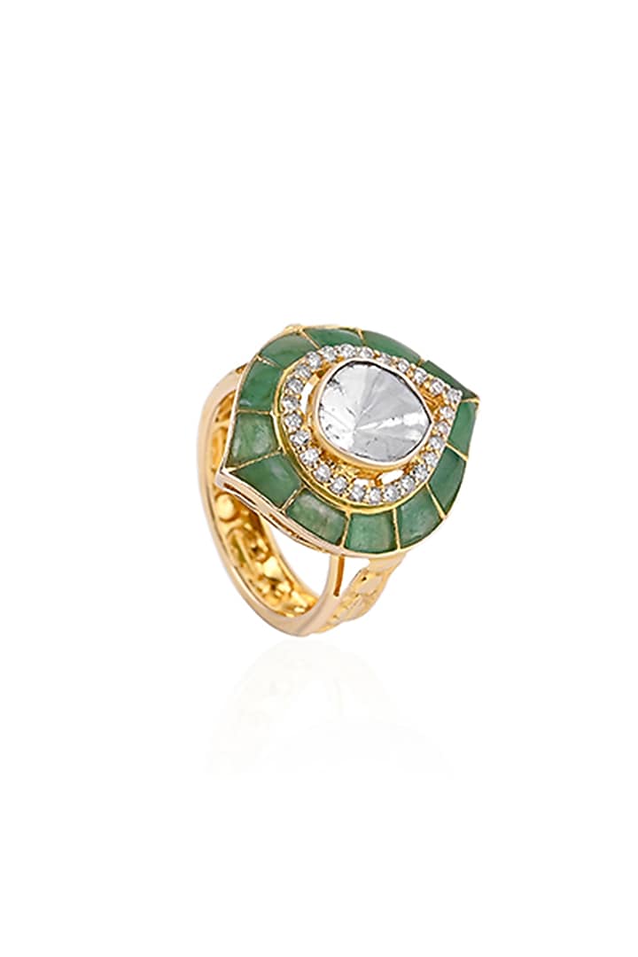 14kt Yellow Gold Finish Diamond & Emerald Ring by Amaris Jewels at Pernia's Pop Up Shop