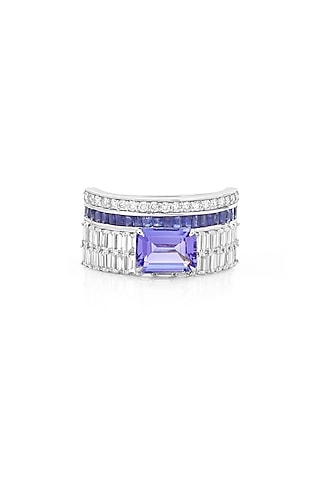 14kt White Gold Finish Diamond & Tanzanite Ring by Amaris Jewels
