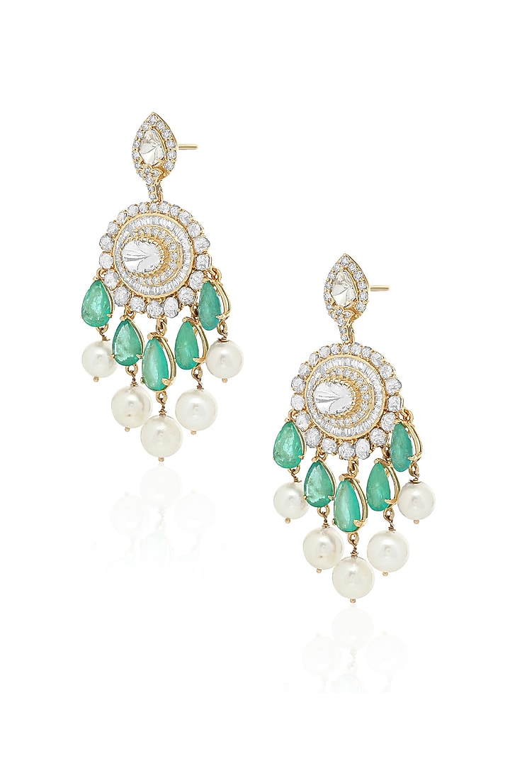 14kt Yellow Gold Finish Diamond & Emerald Dangler Earrings by Amaris Jewels at Pernia's Pop Up Shop