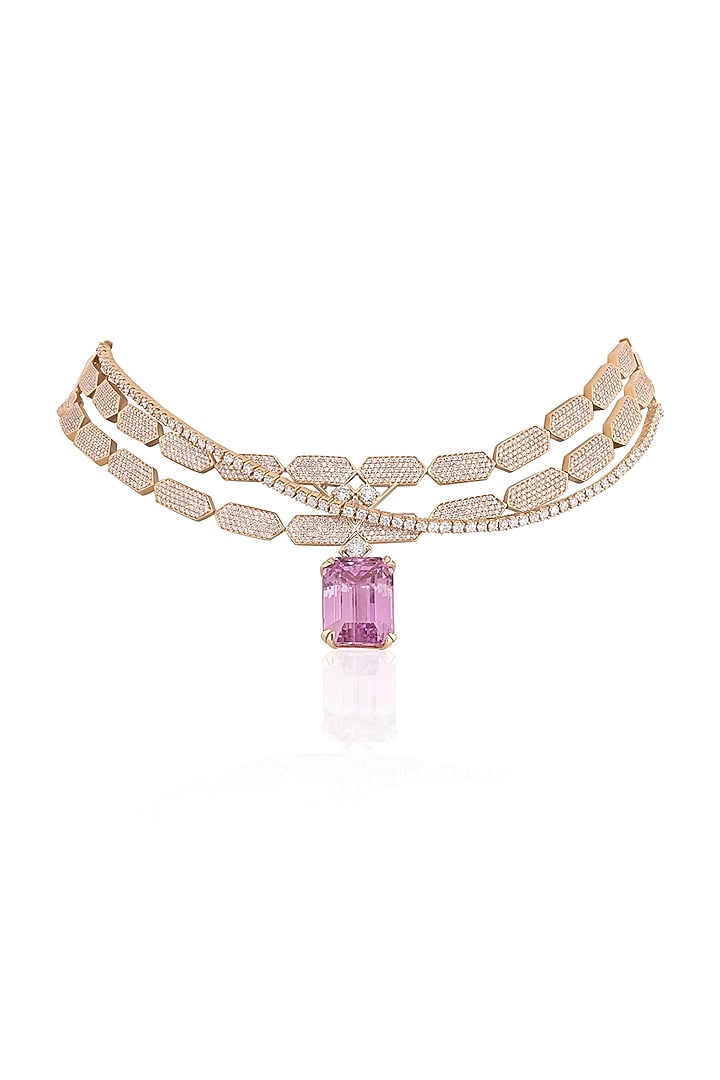 14kt Yellow Gold Finish Diamond & Kunzite Stone Choker Necklace by Amaris Jewels at Pernia's Pop Up Shop