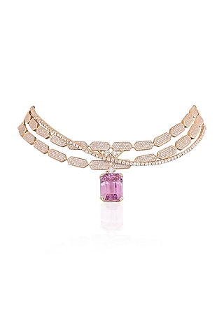 14kt Yellow Gold Finish Diamond & Kunzite Stone Choker Necklace by Amaris Jewels