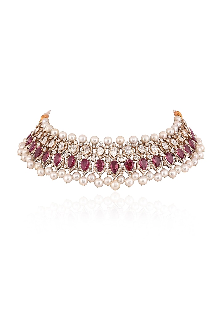 14kt Yellow Gold Finish Diamond & Tourmaline Choker Necklace by Amaris Jewels at Pernia's Pop Up Shop