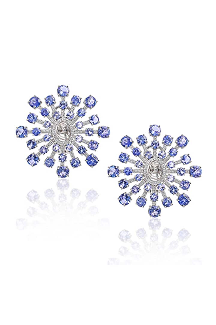 14kt White Gold Finish Diamond & Tanzanite Stud Earrings by Amaris Jewels at Pernia's Pop Up Shop