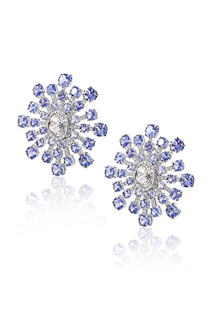 14kt White Gold Finish Diamond & Tanzanite Stud Earrings by Amaris Jewels at Pernia's Pop Up Shop