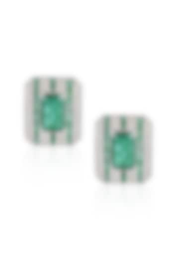 14kt White Gold Finish Diamond & Zambian Emerald Stud Earrings by Amaris Jewels at Pernia's Pop Up Shop