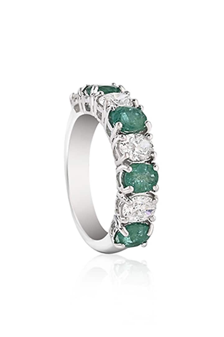 14kt White Gold Finish Diamond & Emerald Ring by Amaris Jewels at Pernia's Pop Up Shop