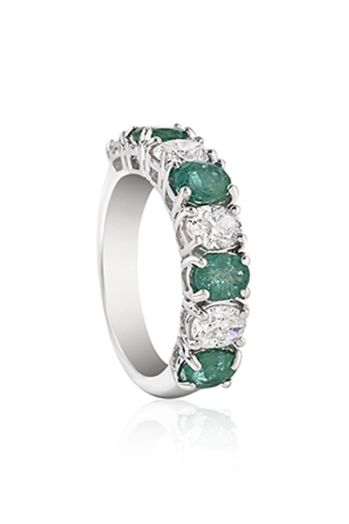 14kt White Gold Finish Diamond & Emerald Ring by Amaris Jewels at Pernia's Pop Up Shop
