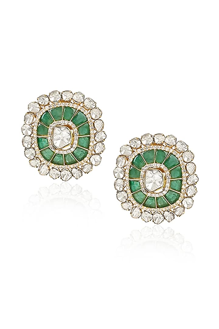 14kt Yellow Gold Finish Diamond & Emerald Stud Earrings by Amaris Jewels at Pernia's Pop Up Shop