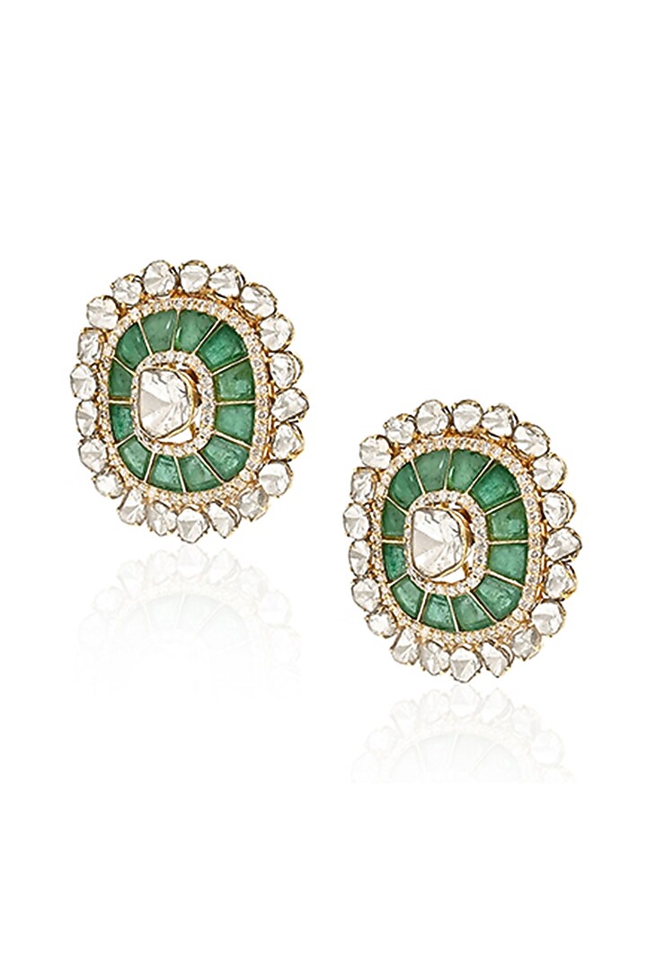 14kt Yellow Gold Finish Diamond & Emerald Stud Earrings by Amaris Jewels at Pernia's Pop Up Shop