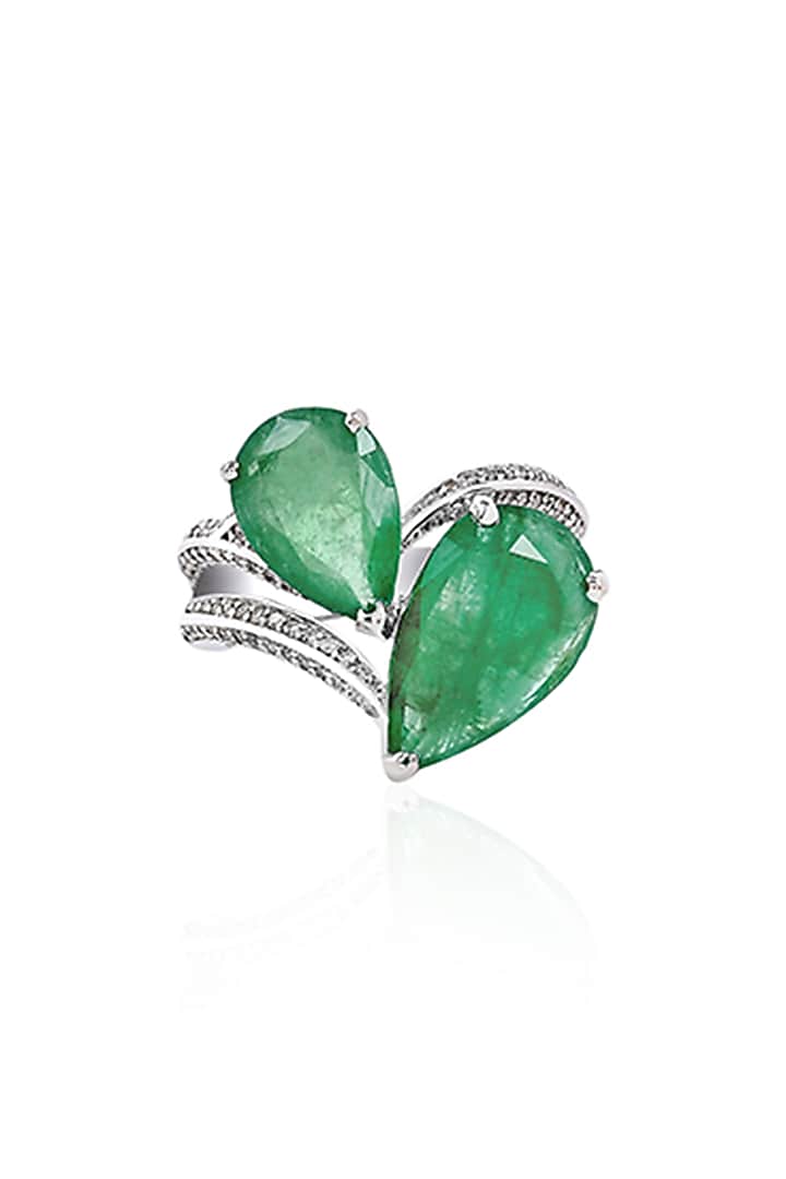 14kt White Gold Finish Diamond & Emerald Ring by Amaris Jewels at Pernia's Pop Up Shop