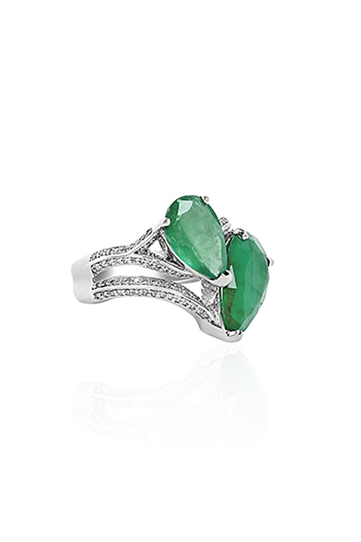 14kt White Gold Finish Diamond & Emerald Ring by Amaris Jewels at Pernia's Pop Up Shop