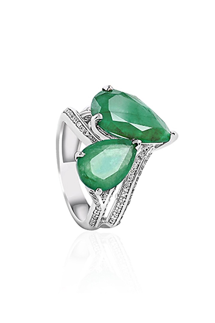 14kt White Gold Finish Diamond & Emerald Ring by Amaris Jewels at Pernia's Pop Up Shop