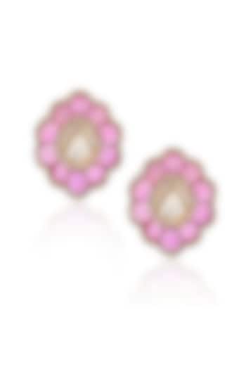 14kt Yellow Gold Finish Diamond & Ruby Floral Stud Earrings by Amaris Jewels at Pernia's Pop Up Shop