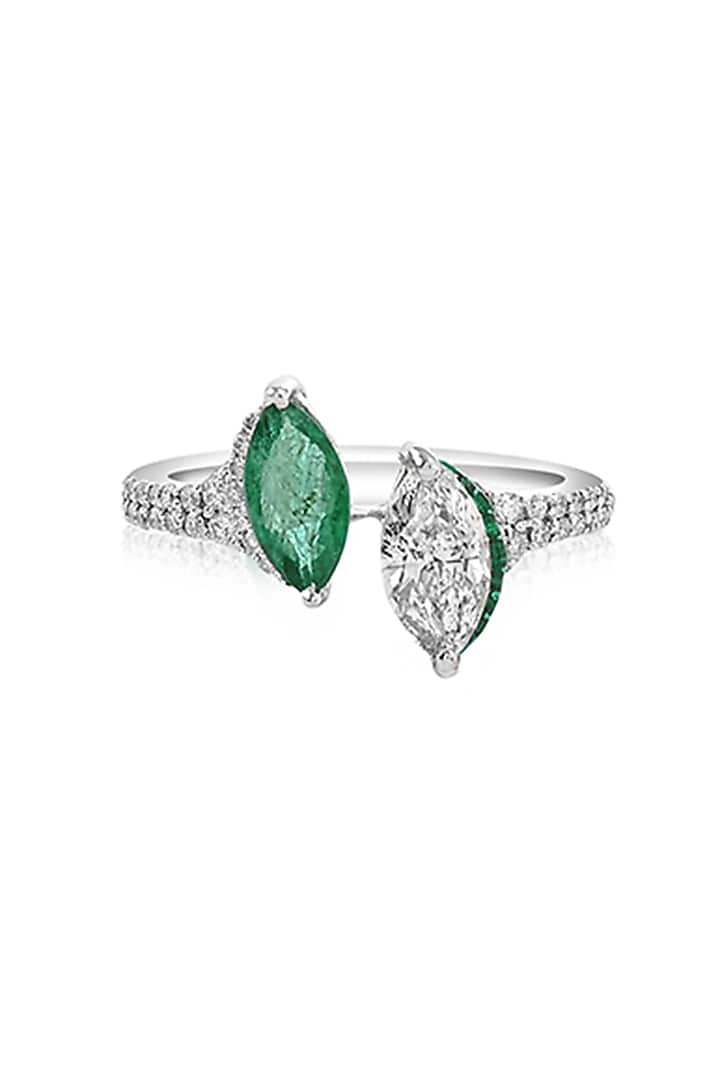 14kt White Gold Finish Diamond & Emerald Ring by Amaris Jewels at Pernia's Pop Up Shop