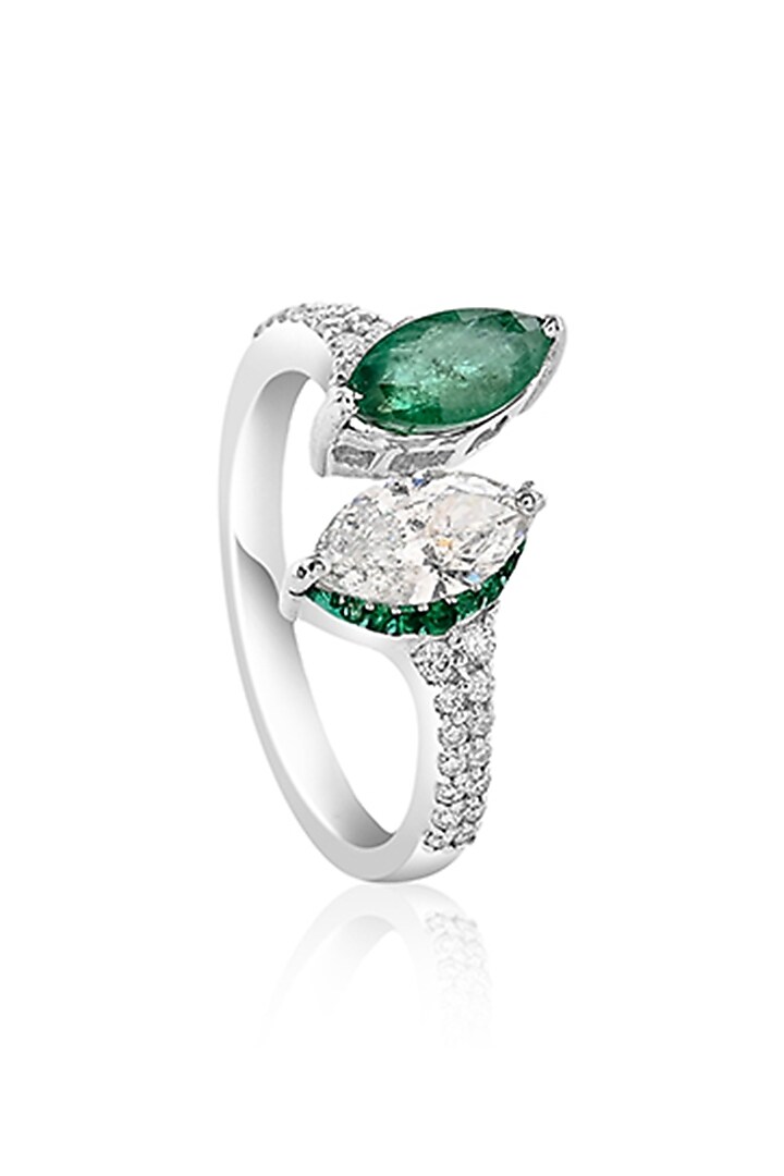 14kt White Gold Finish Diamond & Emerald Ring by Amaris Jewels at Pernia's Pop Up Shop